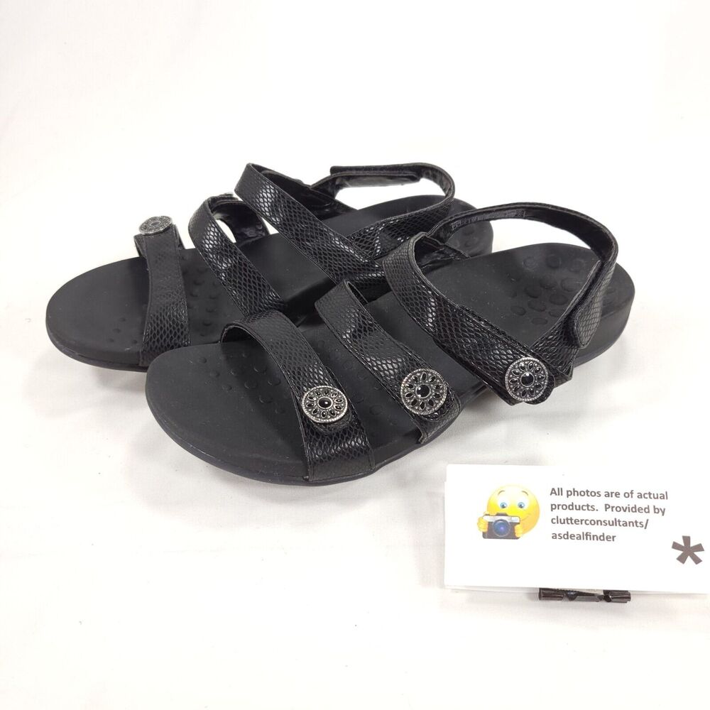 Vionic 44 Cathy Slip On Leather Slide Sandals Womens Size 6 TVW4089 Black